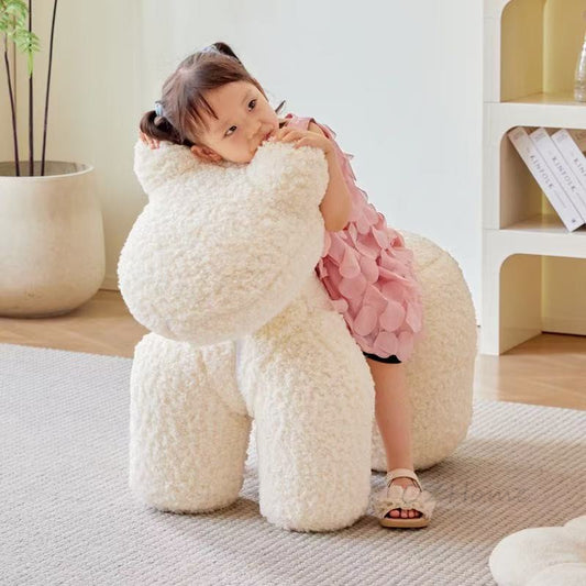 PONY White Sherpa Fleece Pony-Shaped Stool | Nordic Design | Decorative Accent Piece | Model FLEECE-XL
