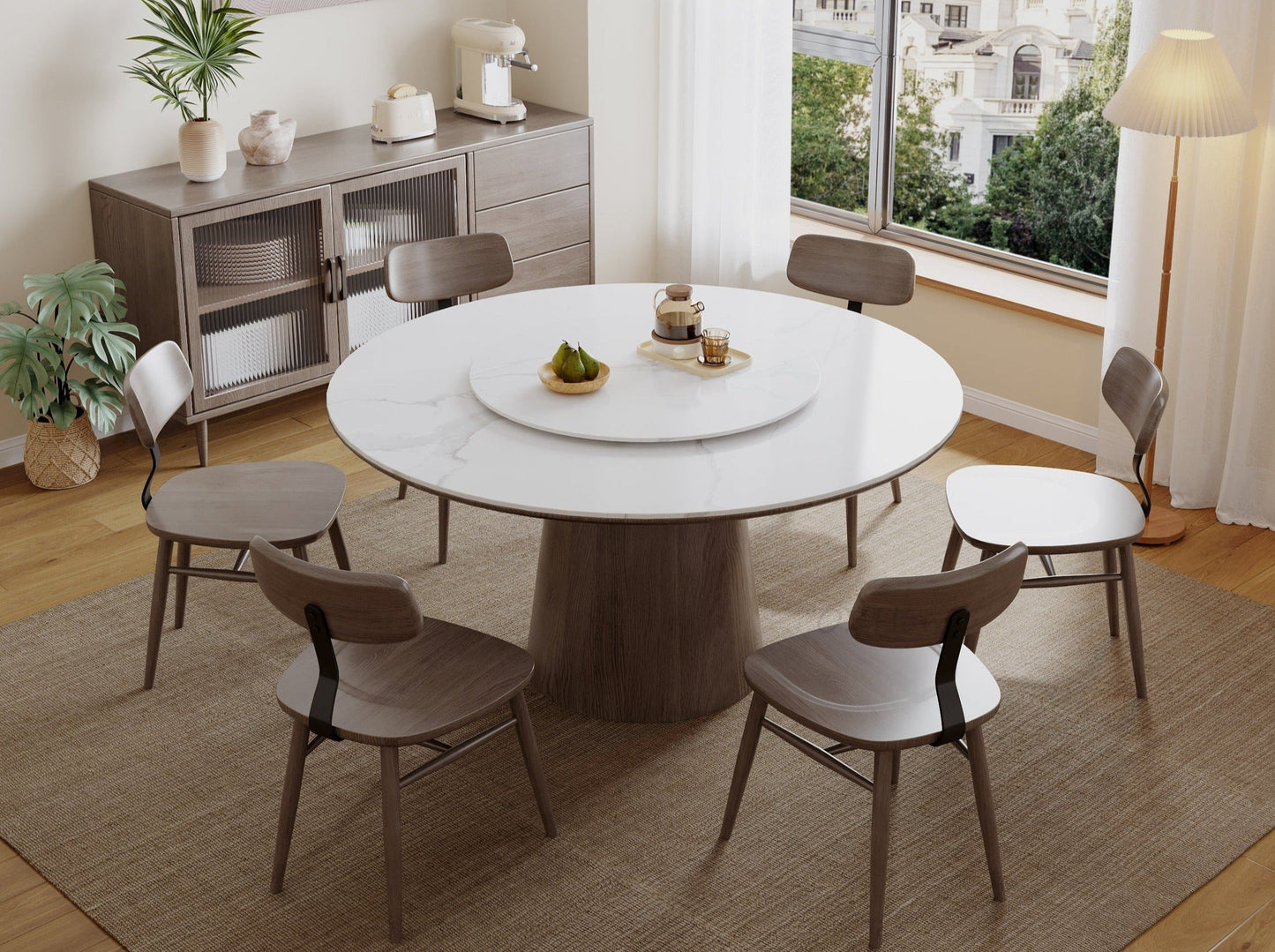 ISABEA 180cm Large Sintered Stone Tabletop with Solid Wood Base, Optional Turntable | Dining Table | Dining Chairs | Set | 9053