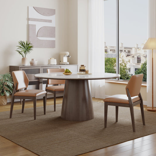 ISABEA 180cm Large Sintered Stone Tabletop with Solid Wood Base, Optional Turntable | Dining Table | Dining Chairs | Set | 9053