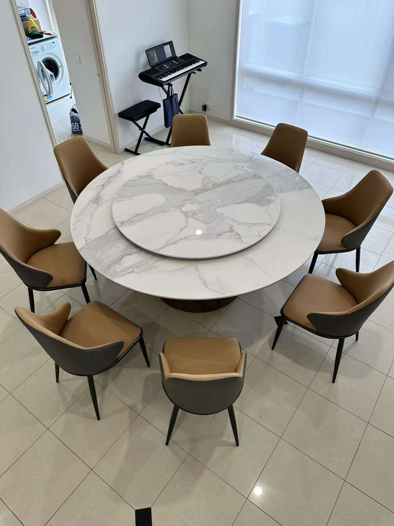 ISABEA 180cm Large Sintered Stone Tabletop with Solid Wood Base, Optional Turntable | Dining Table | Dining Chairs | Set | 9053