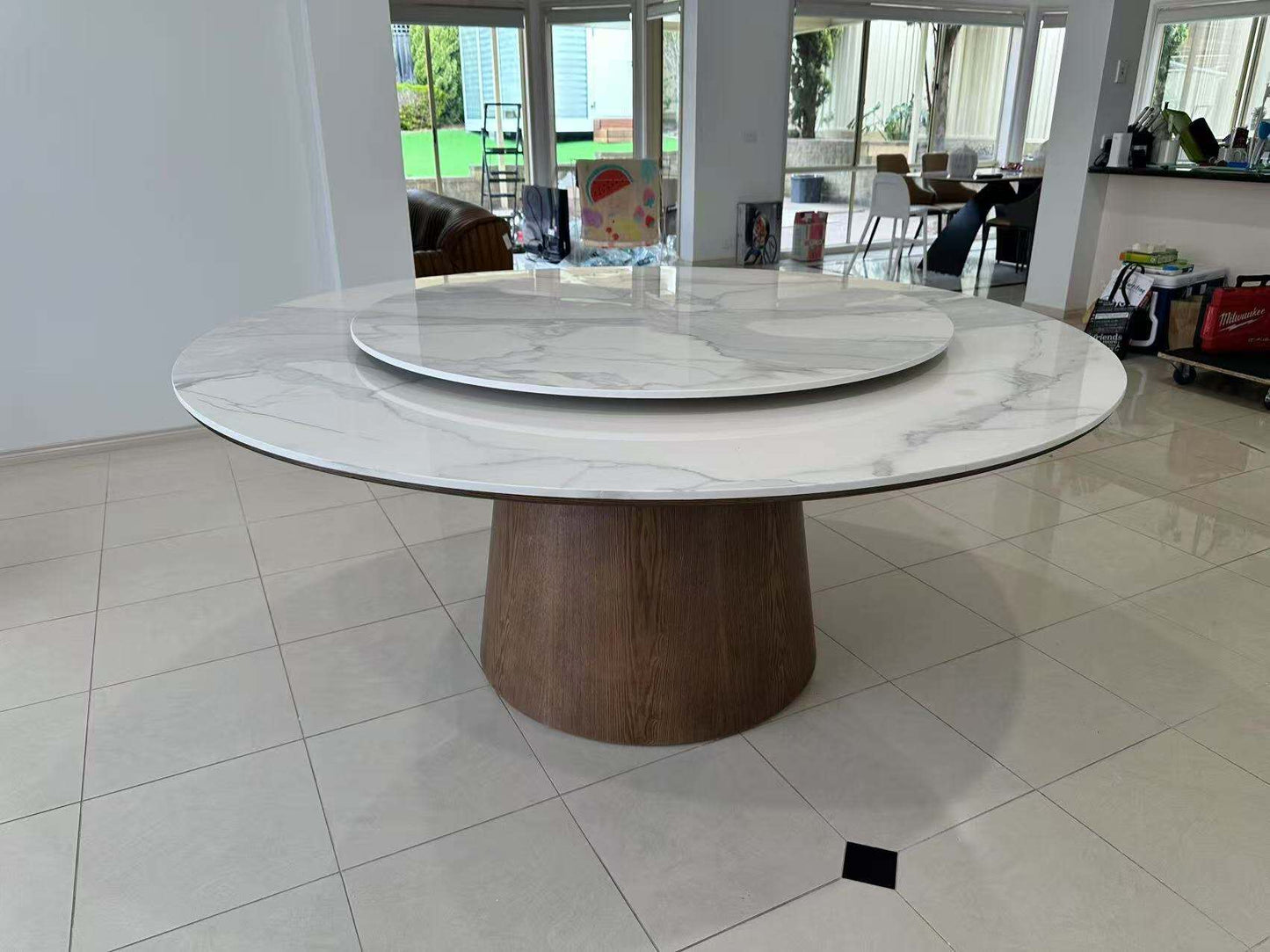 ISABEA 180cm Large Sintered Stone Tabletop with Solid Wood Base, Optional Turntable | Dining Table | Dining Chairs | Set | 9053