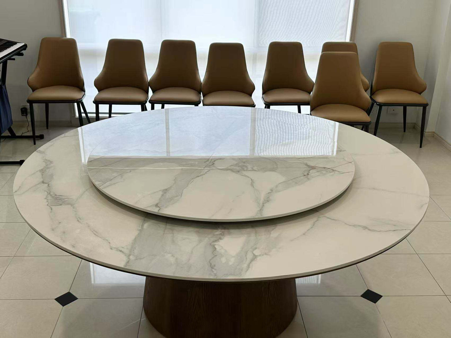 ISABEA 180cm Large Sintered Stone Tabletop with Solid Wood Base, Optional Turntable | Dining Table | Dining Chairs | Set | 9053