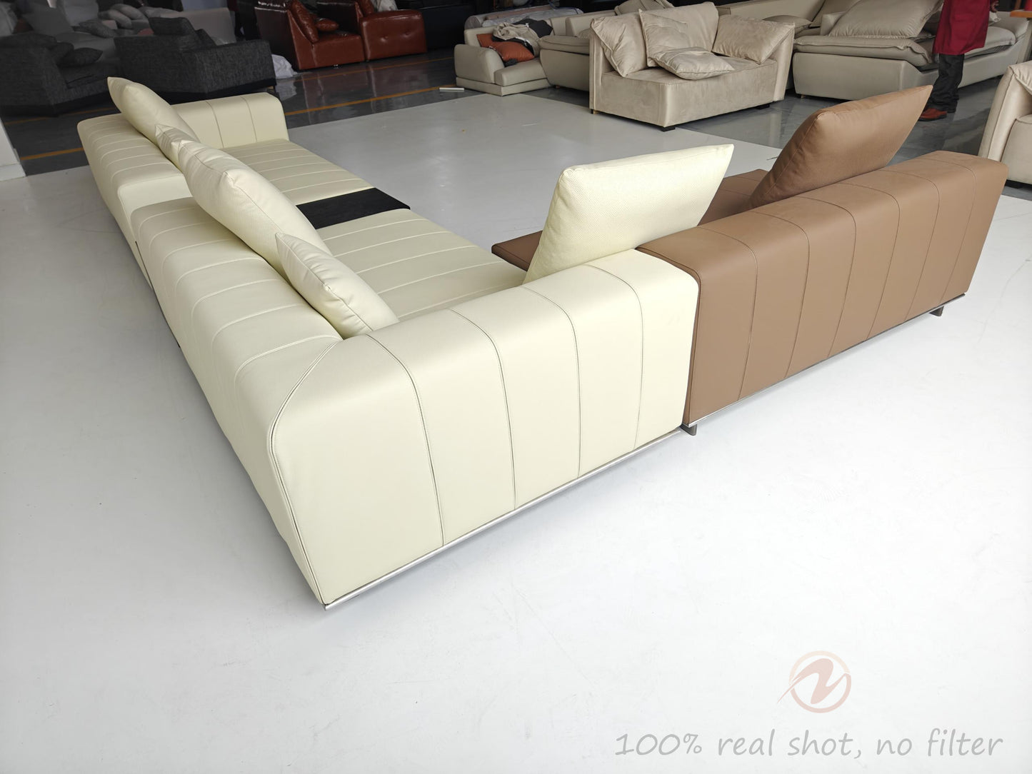 Piano Genuine Leather Oversized Adjustable Modular Sofa with Piano Key Cushions | 1045-352