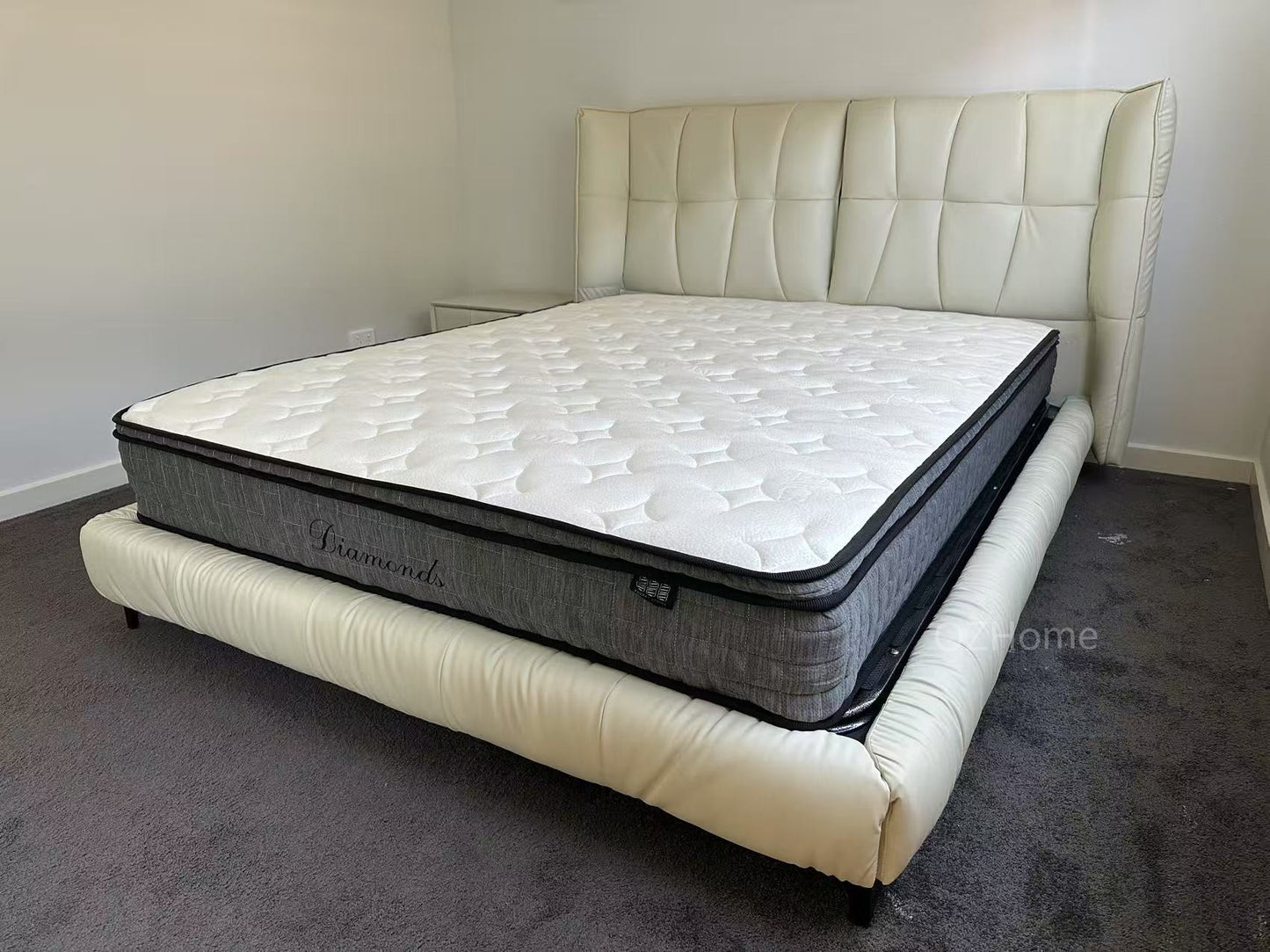 Foggle Luxurious Leather Bed Frame/Premium calf leather /Steel legs/ Queen/ King/