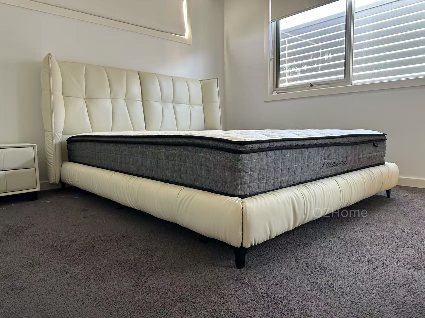 Foggle Luxurious Leather Bed Frame/Premium calf leather /Steel legs/ Queen/ King/