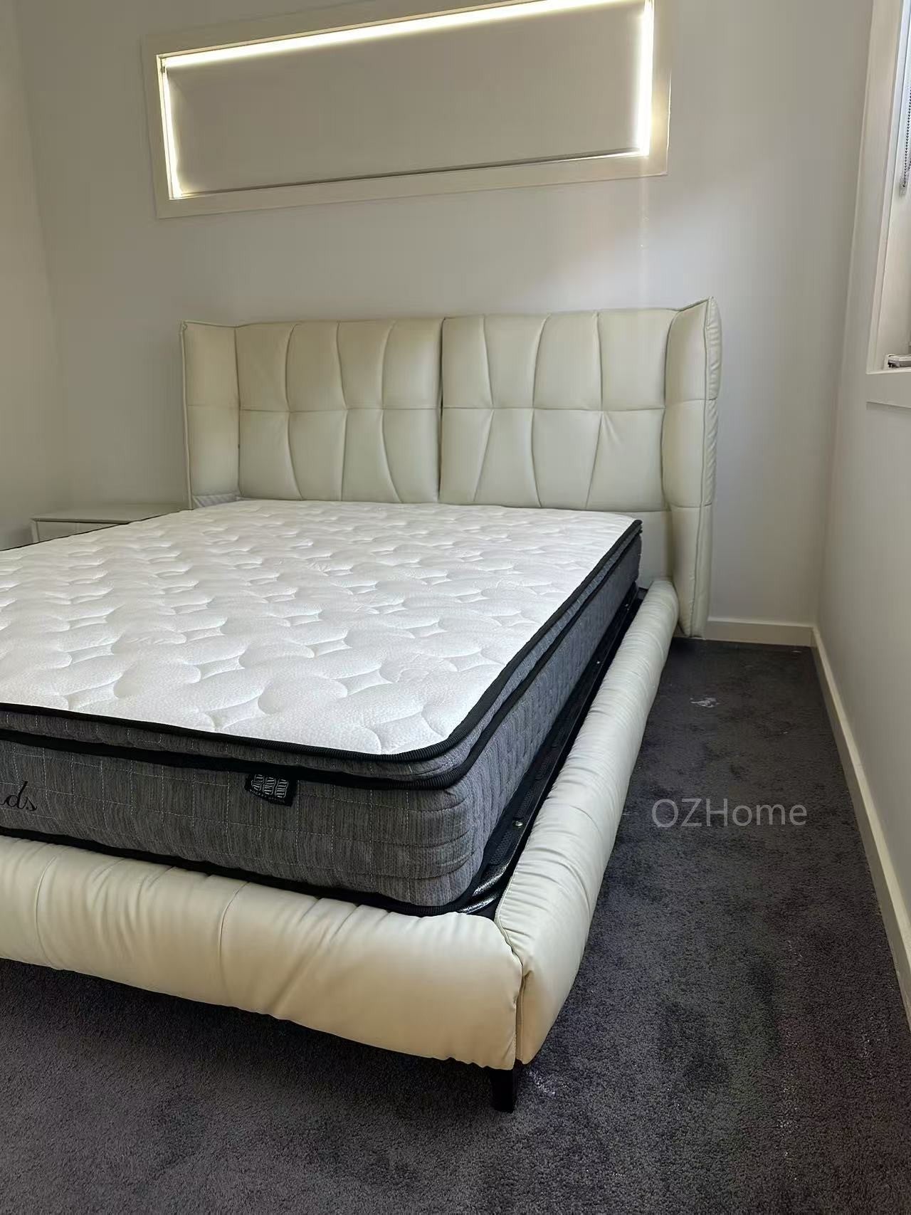 Foggle Luxurious Leather Bed Frame/Premium calf leather /Steel legs/ Queen/ King/