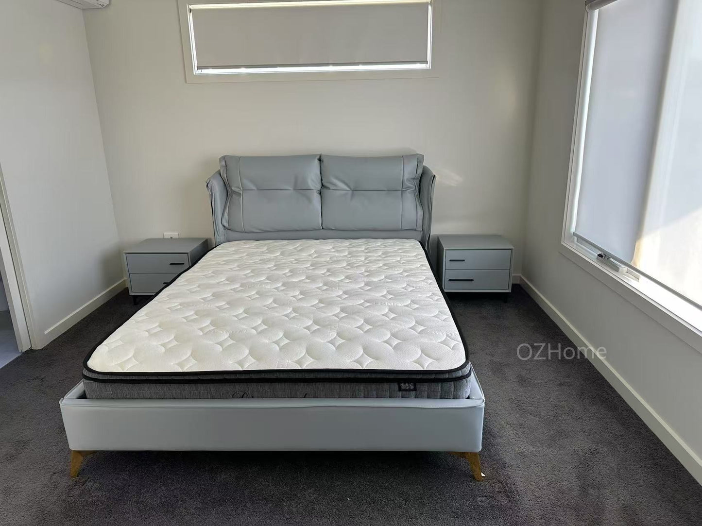 TOBIAS Luxurious Leather Bed Frame/Premium calf leather/Carbon steel legs/King/Queen