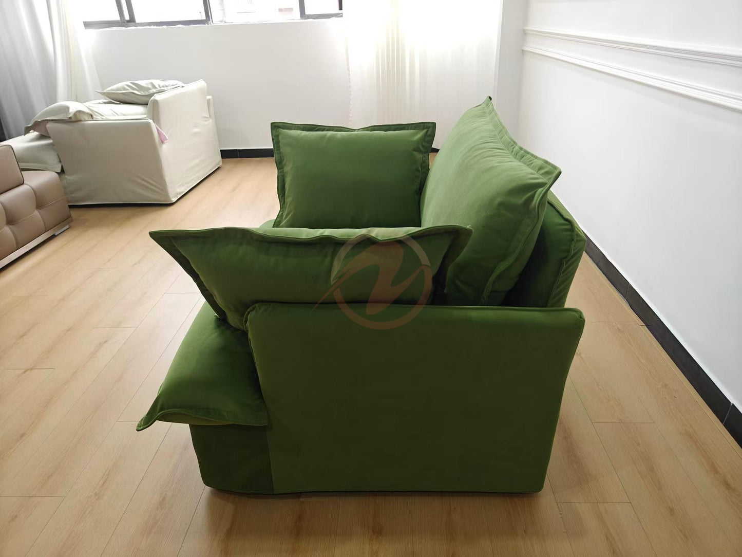 ✨ Limited Time Deal ✨ SAILBOAT Green Tech Fabric Sofa Set – 2-Seater + 1-Seater | 210cm | Model: 1029-190