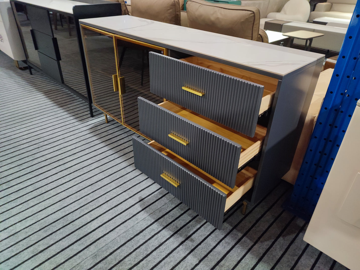 MATTEO Italian Black Sideboard with Glass and Drawers | Entryway Cabinet | Shoe Cabinet 7031