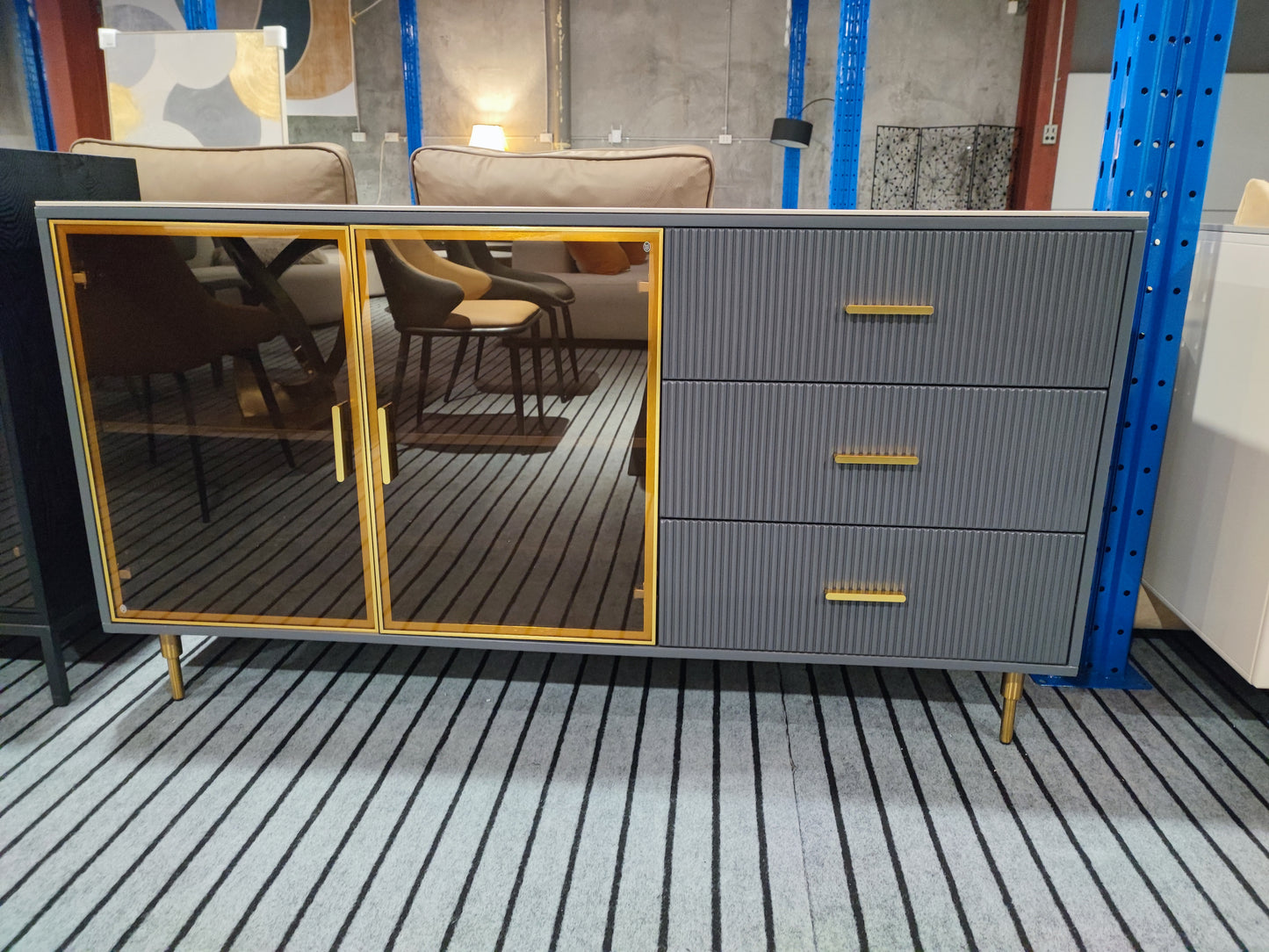 MATTEO Italian Black Sideboard with Glass and Drawers | Entryway Cabinet | Shoe Cabinet 7031
