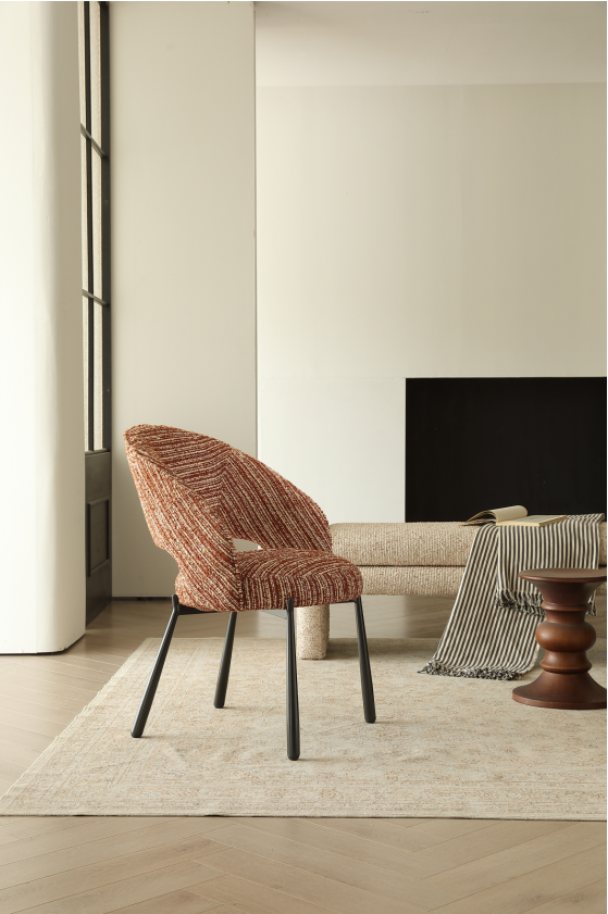 AIVIS Luxury Fabric Curved Dining Chair – Red Monet Tweed | Custom Colors | 4121