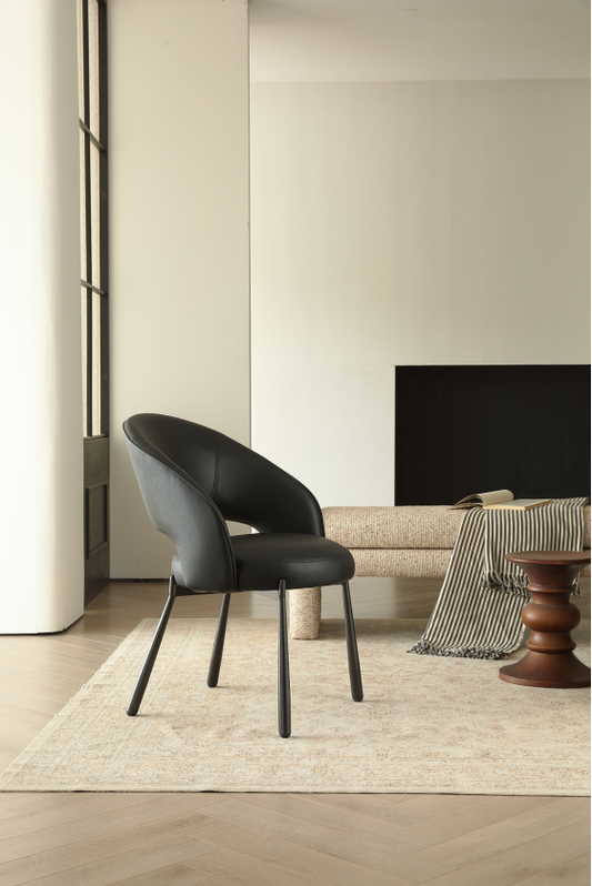 AIVIS Luxury Leather Curved Dining Chair – Black | Custom Colors | 4121
