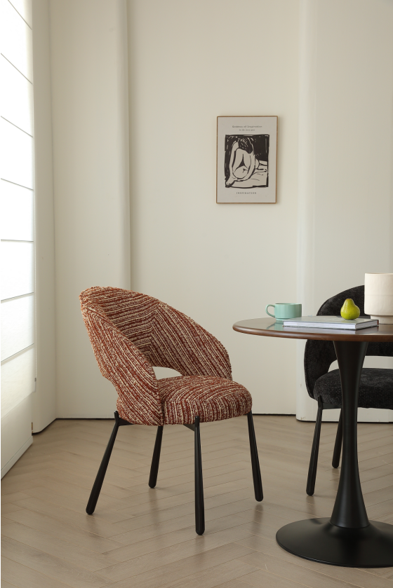 AIVIS Luxury Fabric Curved Dining Chair – Red Monet Tweed | Custom Colors | 4121