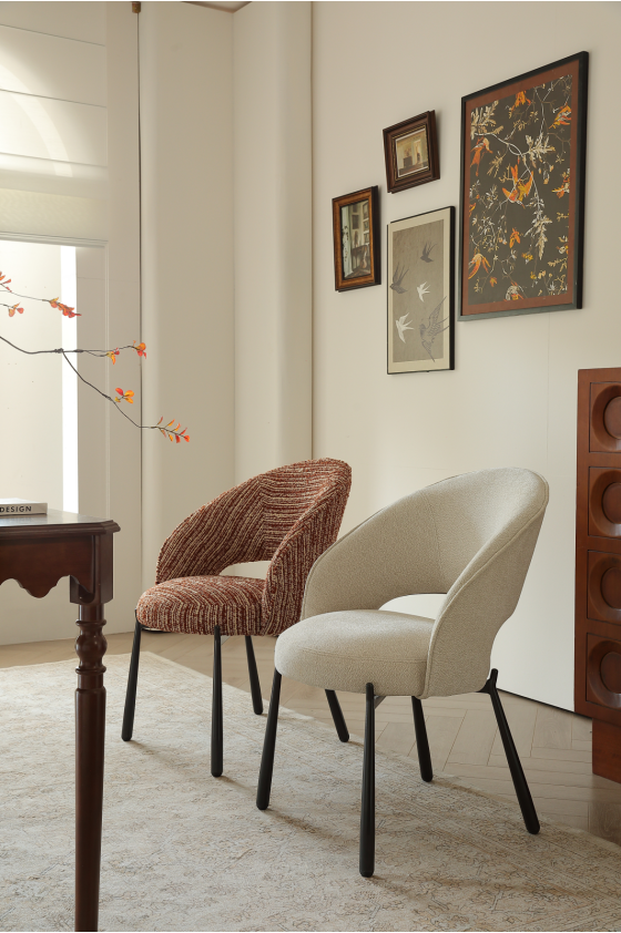 AIVIS Luxury Fabric Curved Dining Chair – Red Monet Tweed | Custom Colors | 4121