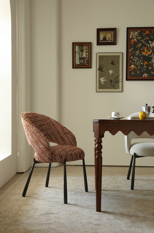 AIVIS Luxury Fabric Curved Dining Chair – Red Monet Tweed | Custom Colors | 4121
