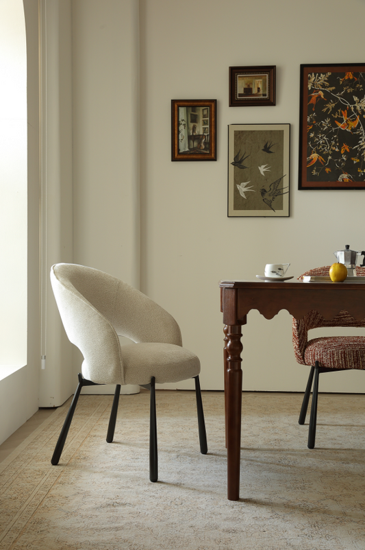 AIVIS Luxury Chenille Curved Dining Chair – Off-White | Custom Colors | 4121