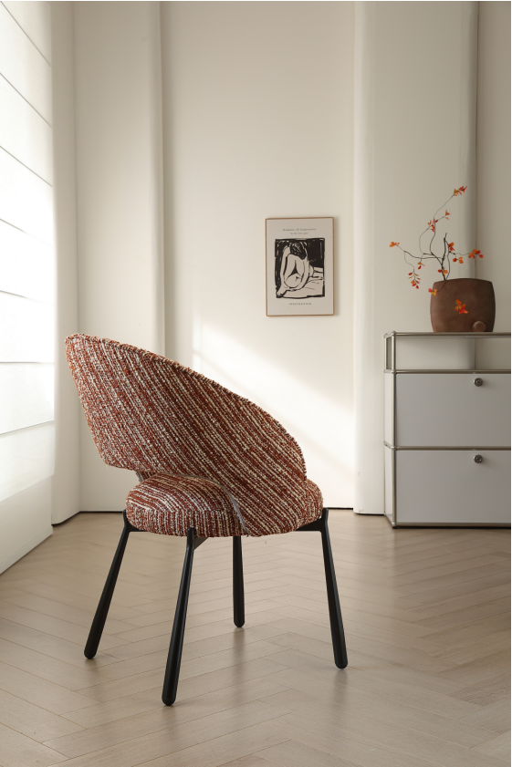 AIVIS Luxury Fabric Curved Dining Chair – Red Monet Tweed | Custom Colors | 4121