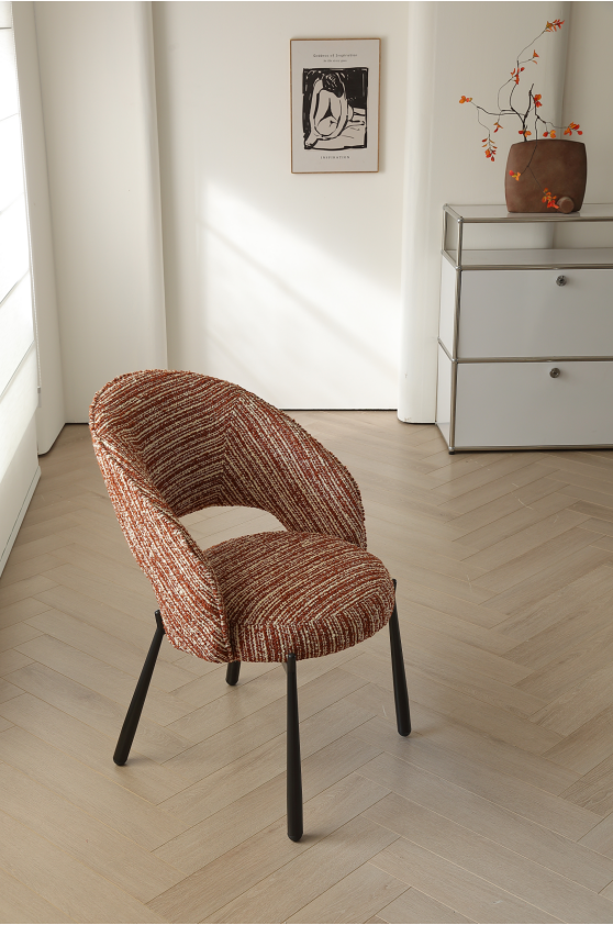 AIVIS Luxury Fabric Curved Dining Chair – Red Monet Tweed | Custom Colors | 4121