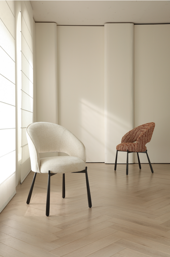 AIVIS Luxury Chenille Curved Dining Chair – Off-White | Custom Colors | 4121