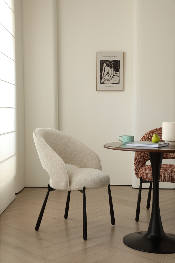 AIVIS Luxury Chenille Curved Dining Chair – Off-White | Custom Colors | 4121