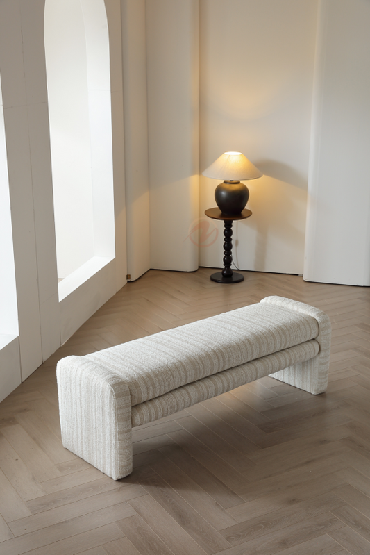 LUNÉA Luxury Woven Fabric Bench – Elegant Curved Upholstery | BB-4131