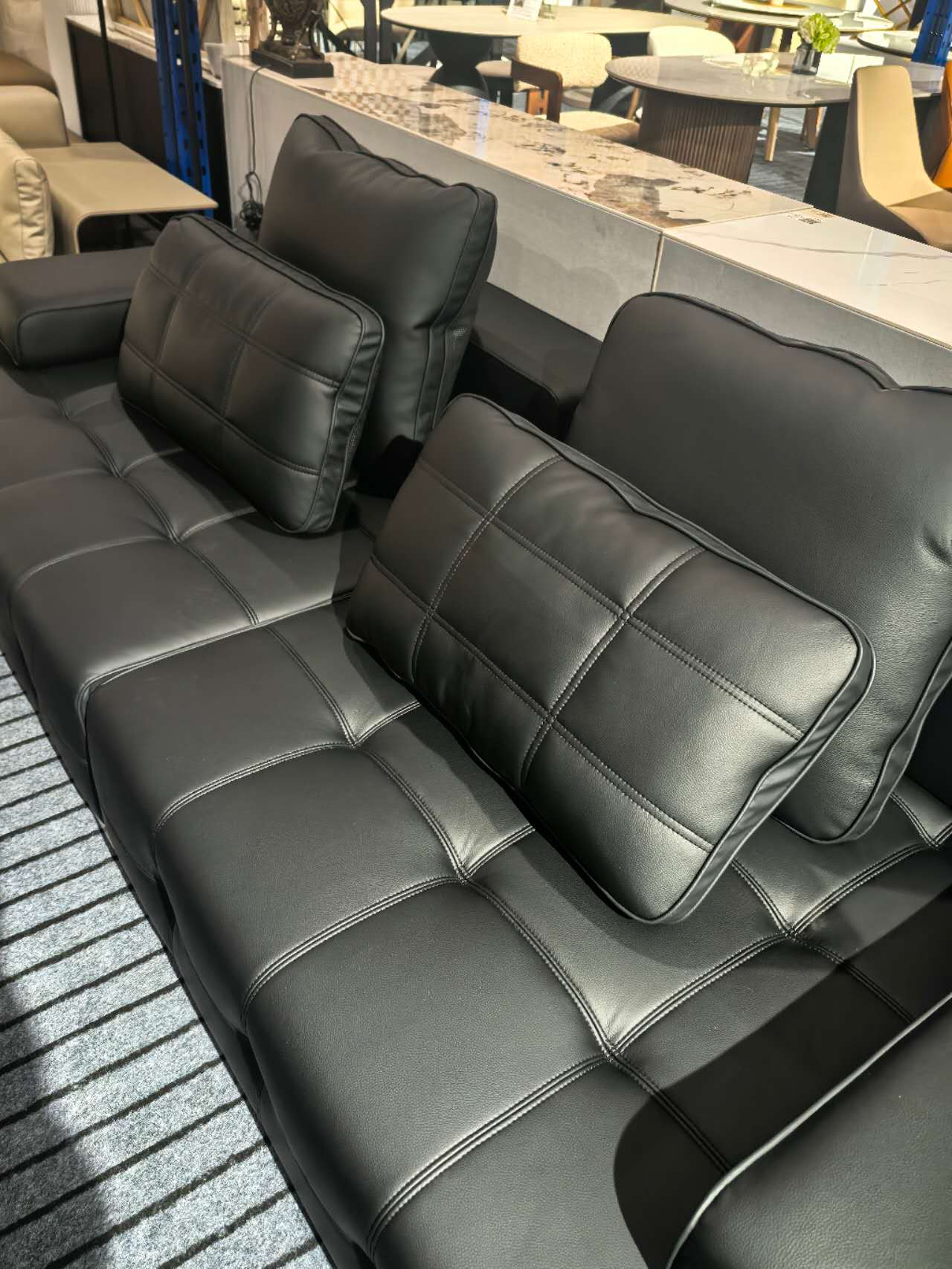 LAURENCE Premium Black Leather Sofa with Oversized Cushions – 280cm | 1044