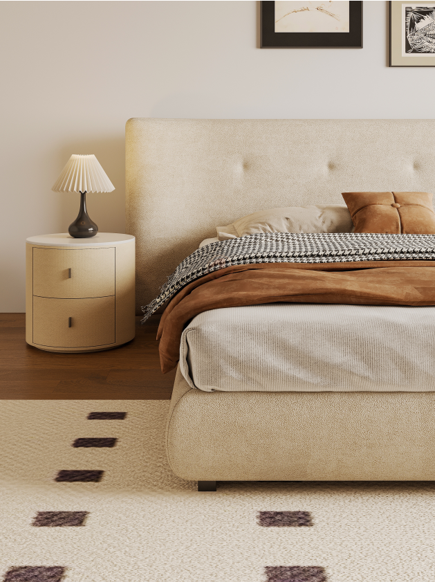 CÉLINA French Modern Upholstered Wide-Panel Bed Frame | Queen & King | 0062