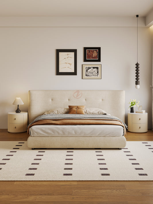 CÉLINA French Modern Upholstered Wide-Panel Bed Frame | Queen & King | 0062