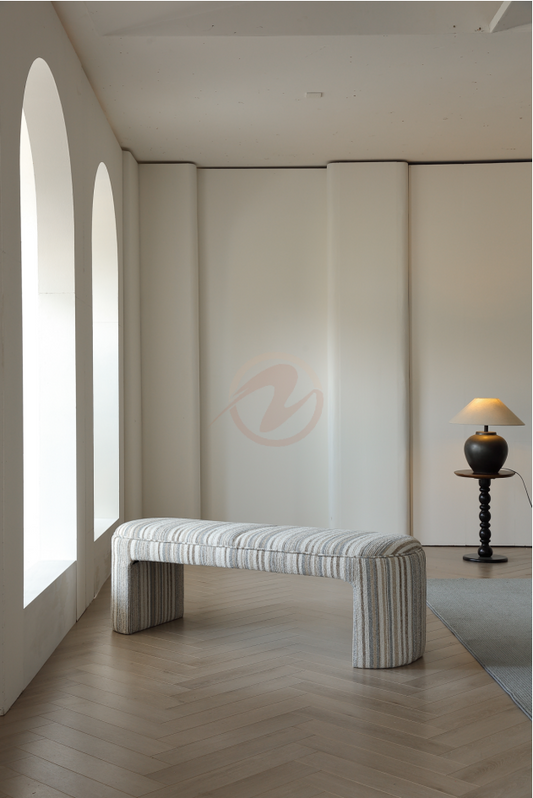 ÉLYSÉ Boho Striped Woven Fabric Upholstered Bedroom Bench | BB-4130