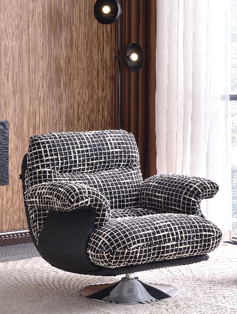COSY GRID Modern Fabric 360° Swivel Accent Lounge Chair