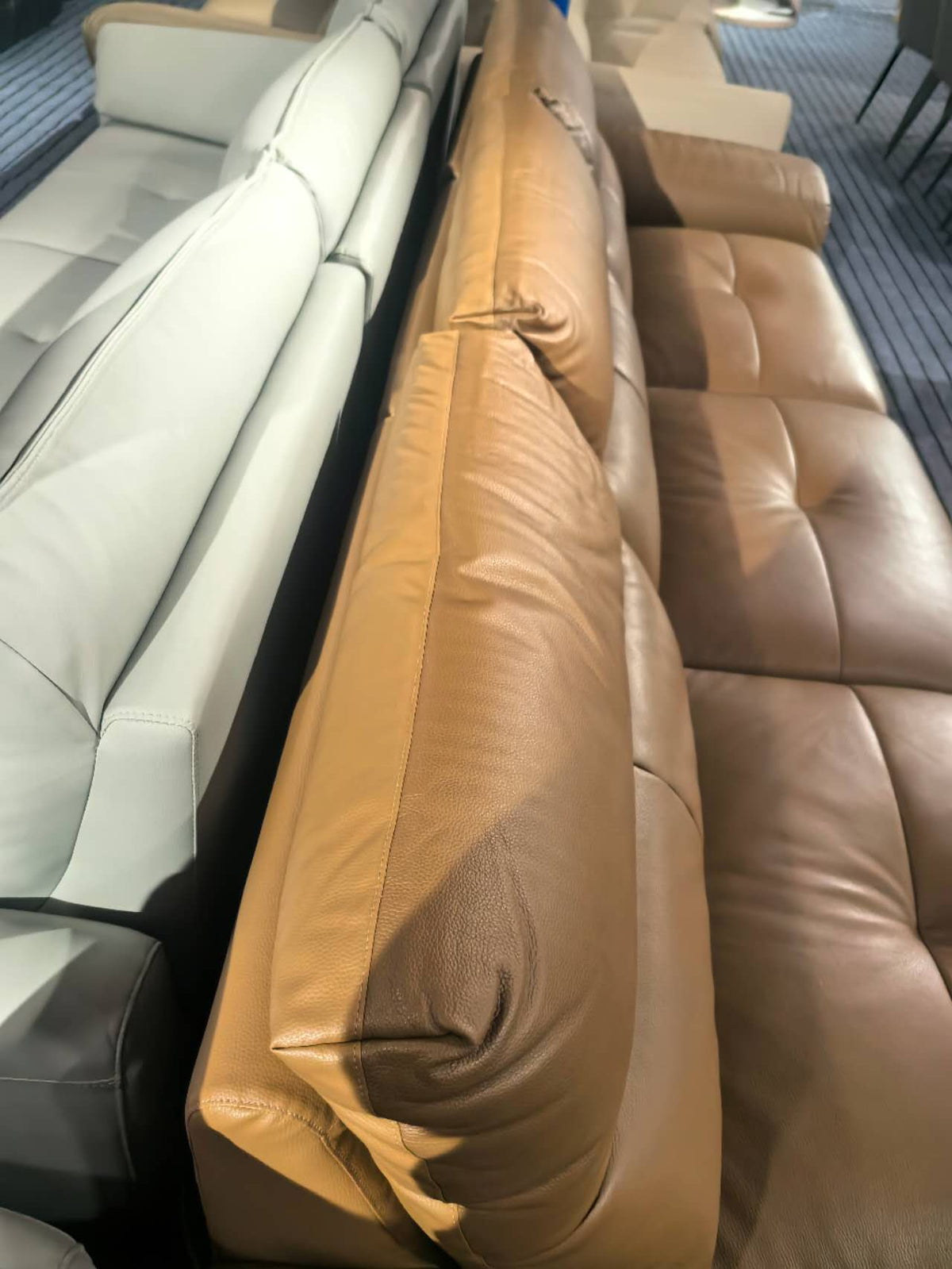 【SALE】PORTOFINO Luxury Brown Genuine Leather 3-Seater Sofa | 306cm 1105