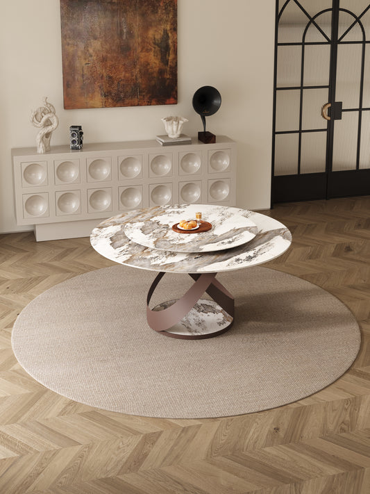 LUSSO High-Gloss Pandora Sintered Stone Round Dining Table with Designer Base | 9064