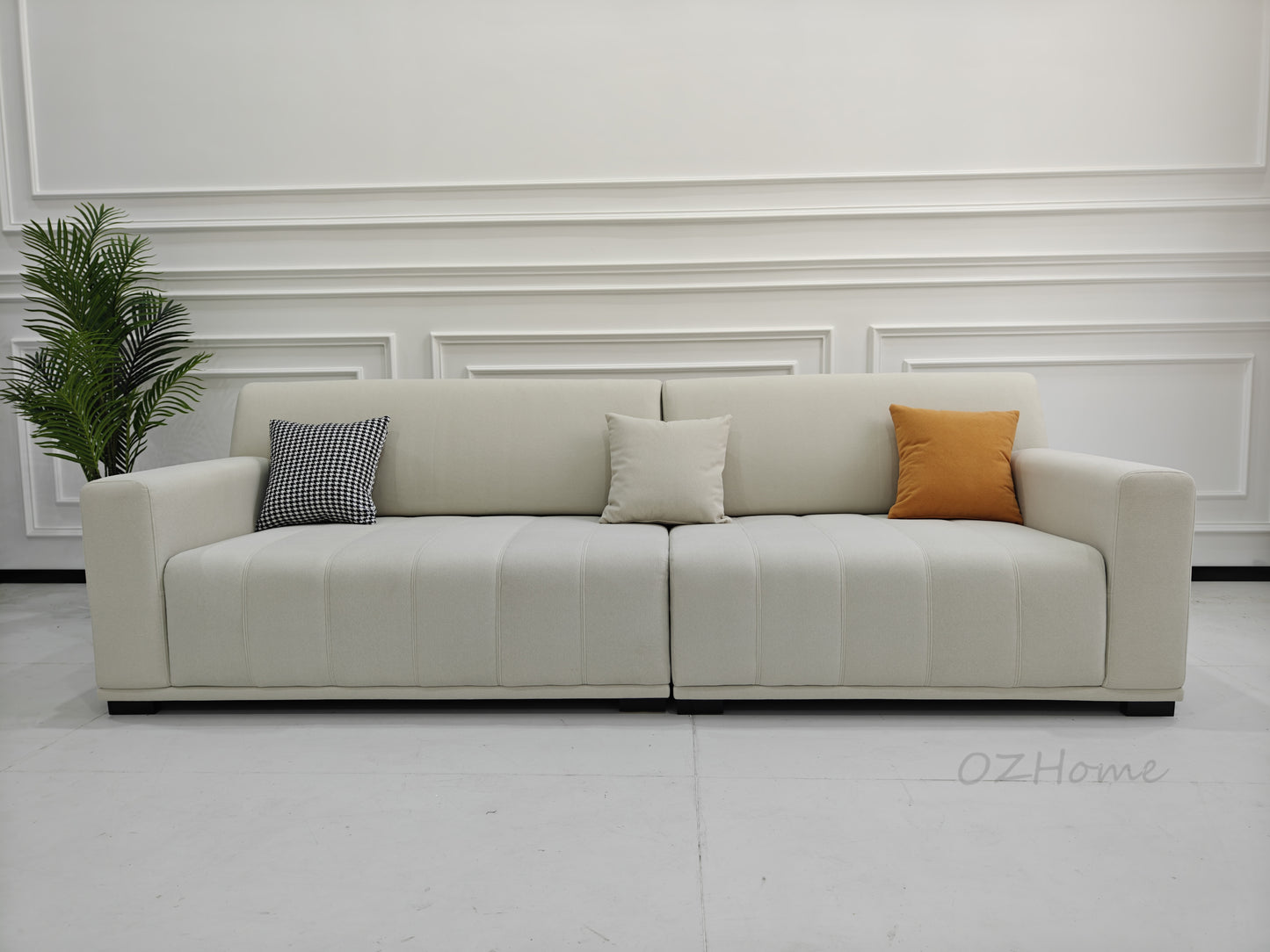 SKANDI Comfort 3-Seater Sofa in Beige Cat-Scratch-Resistant Fabric with Latex Cushioning – 240cm | 1047