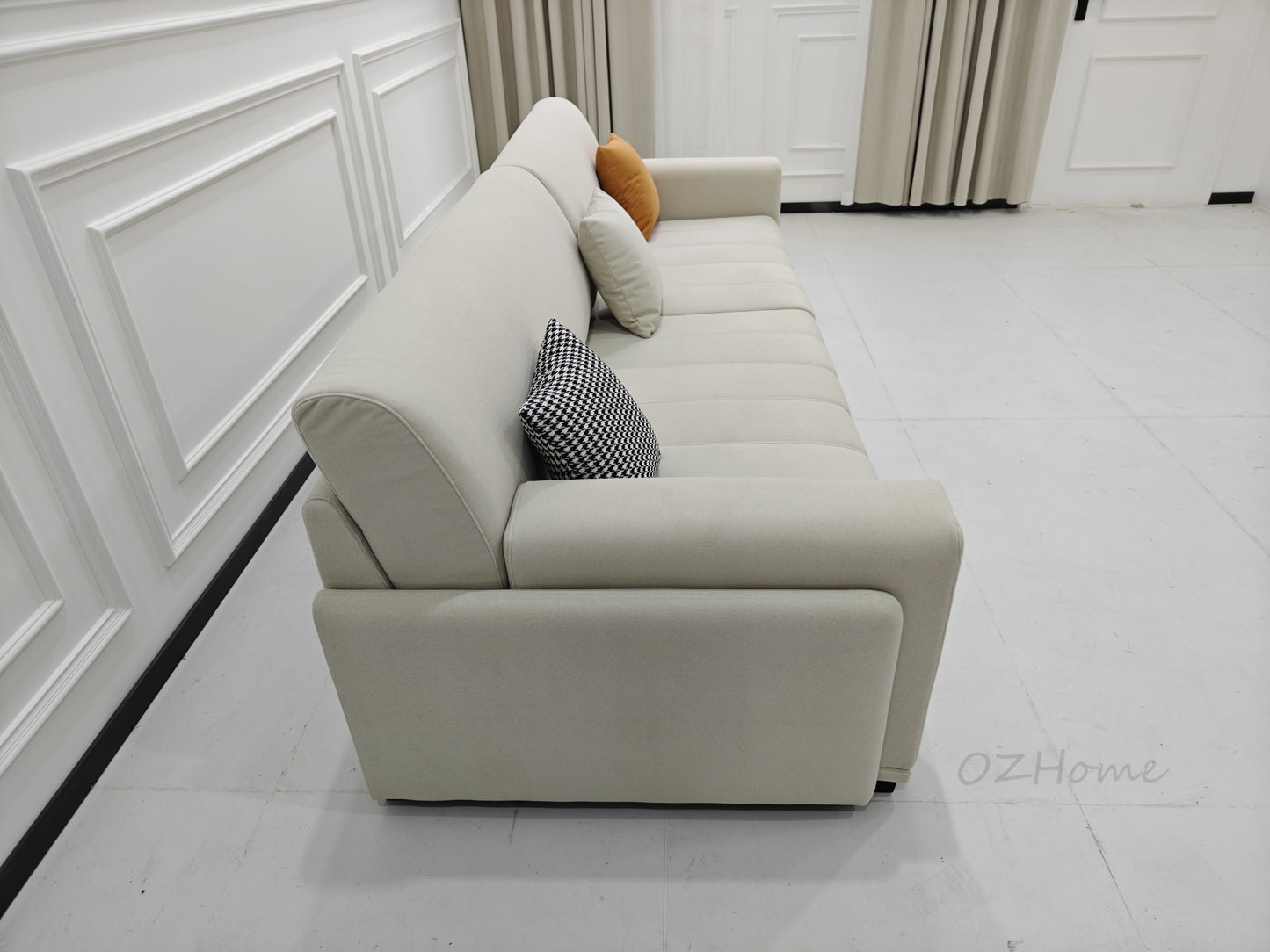 SKANDI Comfort 3-Seater Sofa in Beige Cat-Scratch-Resistant Fabric with Latex Cushioning – 240cm | 1047