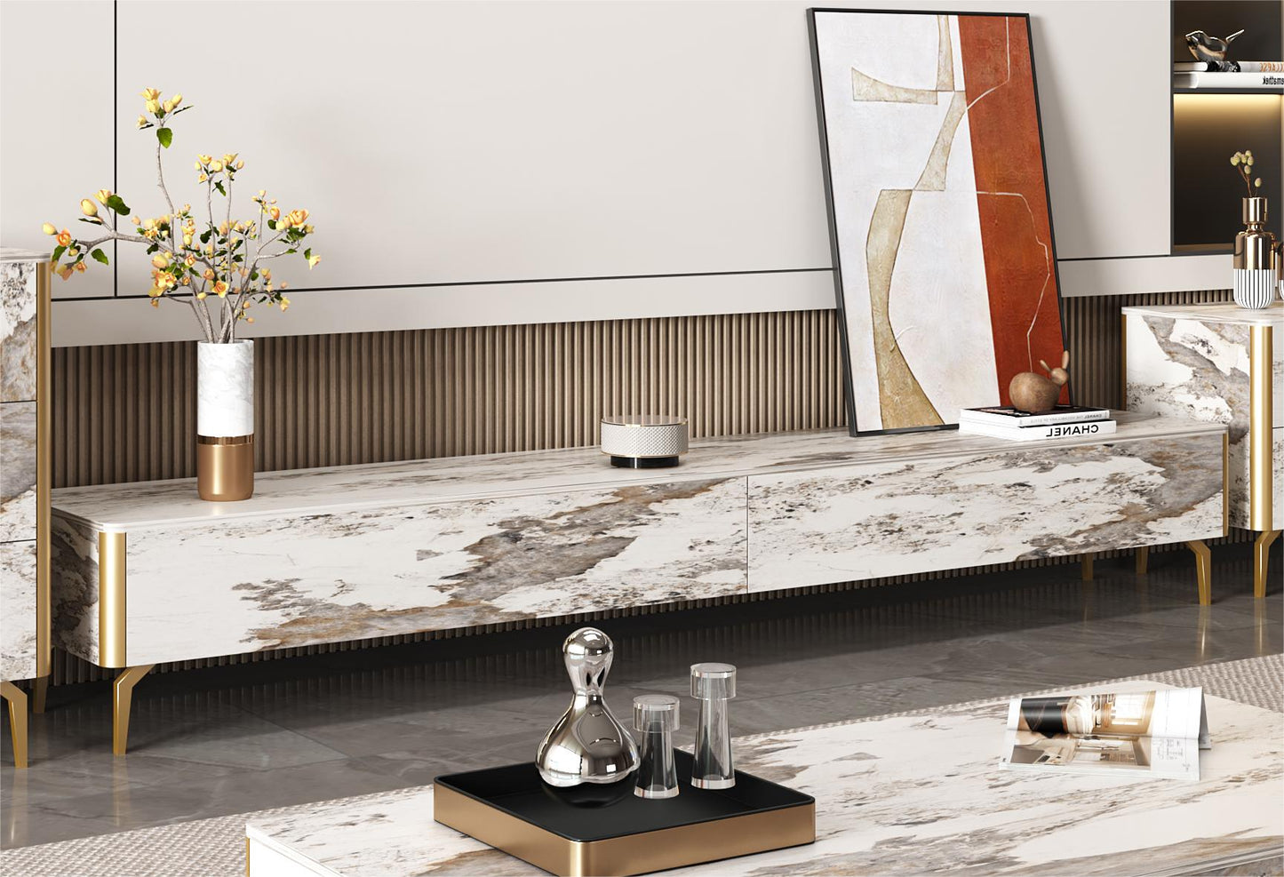 ZEUS Mordern Minimalistic Pandora Sintered Stone Entertaiment Unit/ Coffee Table/ TV STAND