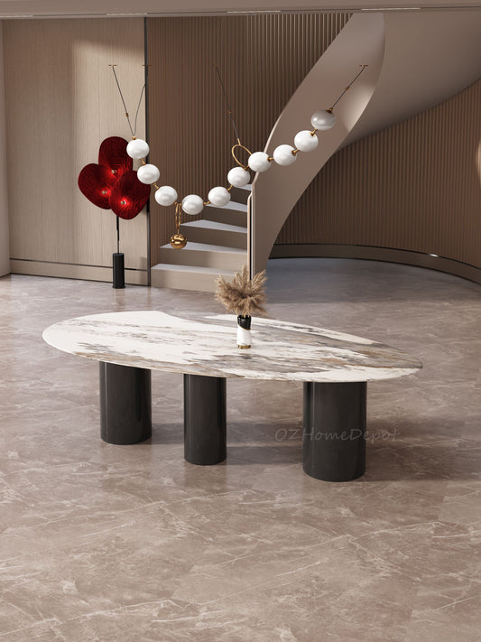 LAGOS Rain Drop Shape Pandora Ceramic Oval Dining Table| Steel Legs |
