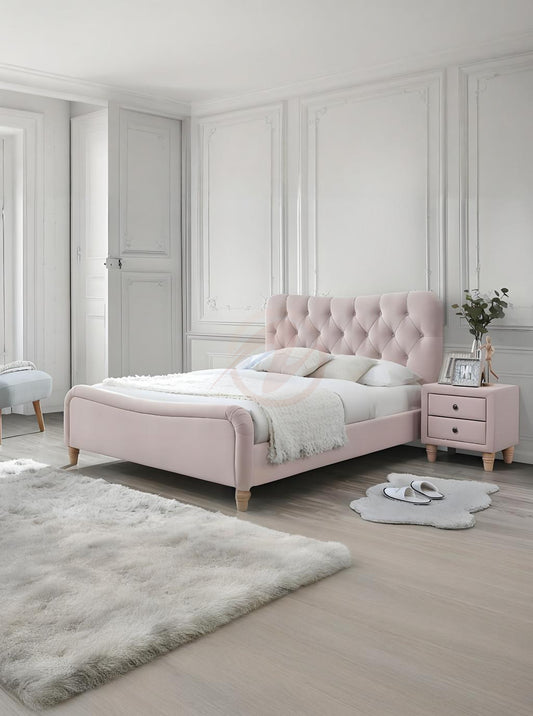 【SALE】 JAZMIN Pink Royal Fabric Queen Size Bed Frame