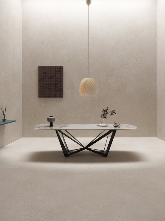 RAMSIE European Light Luxury High-Gloss Chanel Sintered Stone Butterfly Carbon Steel Base Dining Table | 9074