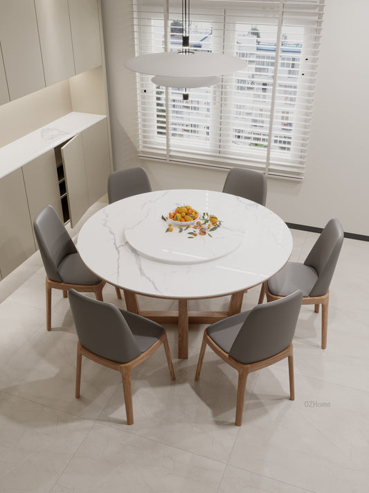 BLAISE Round Dining Table with Premium Sintered Stone Top and Solid Wood Base – Model 9020