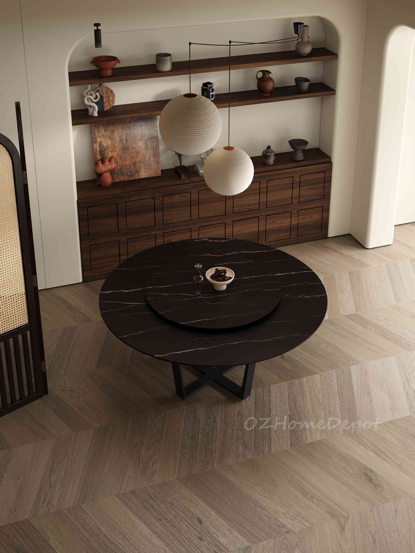 LEONNIDE Multi-Size Matte Black Charolais Round Dining Table with Cross Base 9007