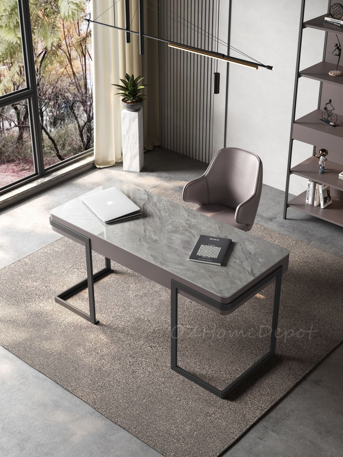 Ezio Sintered Stone Top Study Desk with Drawers /Steel Legs/Ceramic/ Home Office Desk