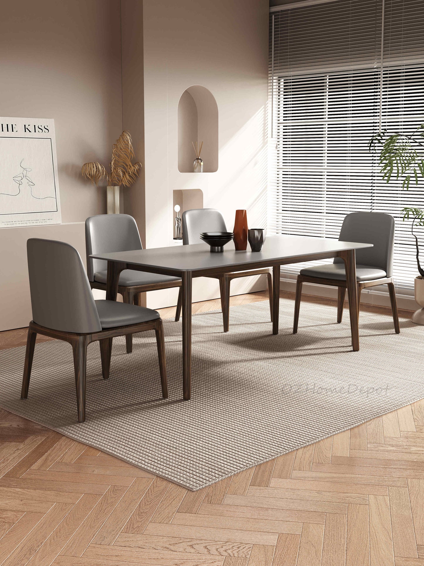 BENCY Rectangular Ceramic Top Dining Table/Solid Timber Frame/Natural Wood Color Legs