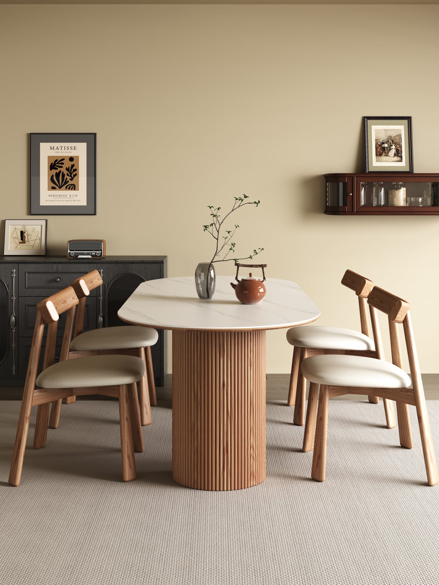 OSLO Oval Dining Table – White Sintered Stone Top & Walnut Solid Wood Base