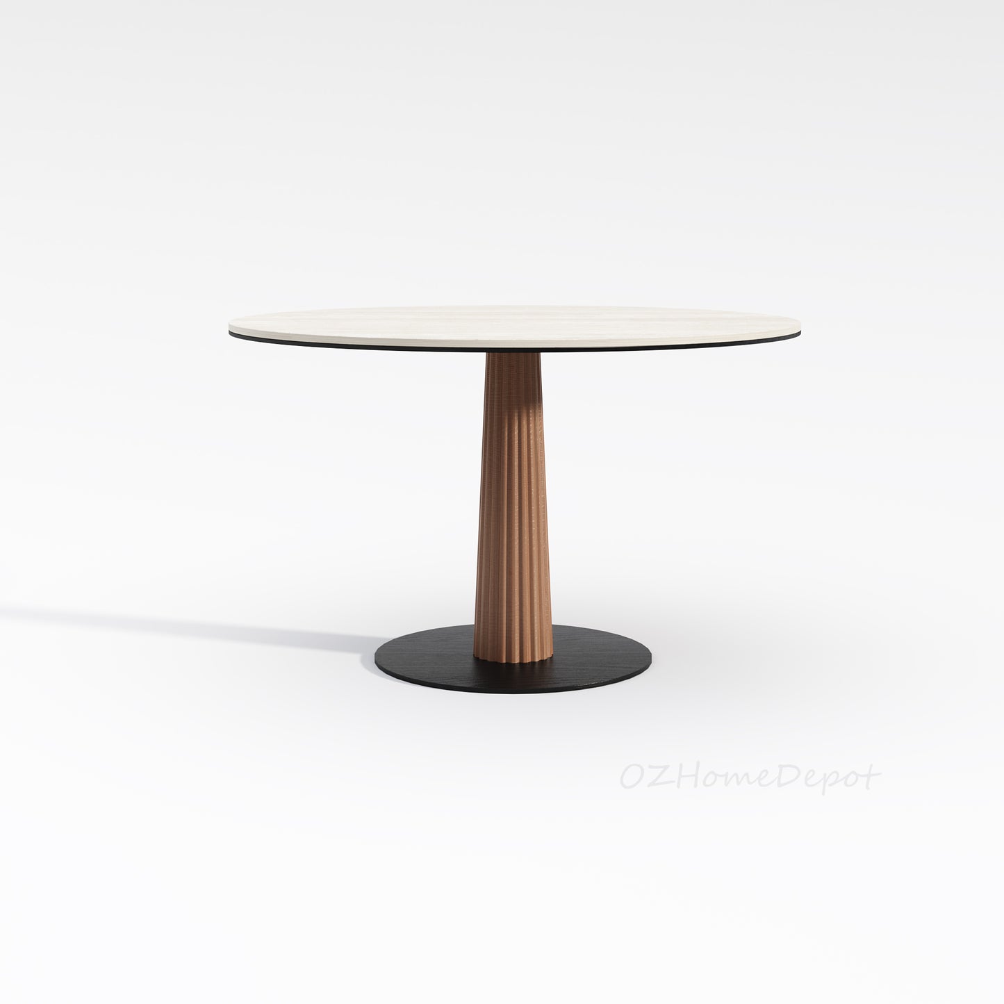 LLIAD Small Wooden Base with Cave Stone Circular Dining Table | Meeting Table | Dining Chair | Set | 9047