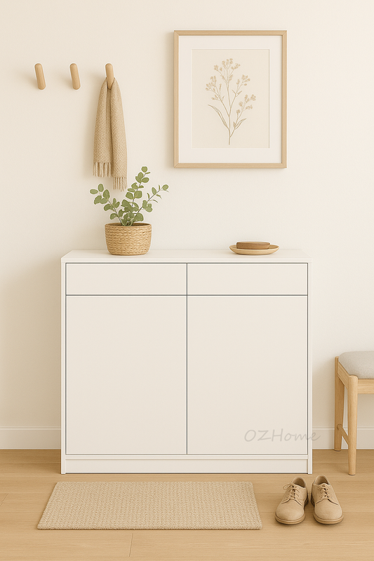 OTTO Minimalist White Double-Door Storage Shoe Cabinet A Style | SS-006a