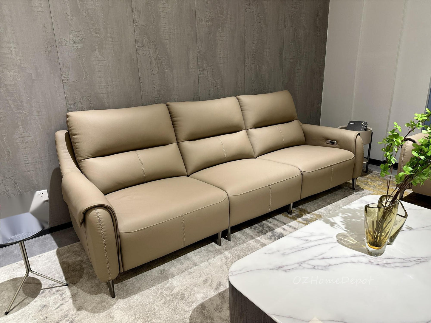 Electric Sofa AURELIA Elephant Gray Genuine Leather Double Armrest Single Electric Reclining Three-Seater Sofa 261cm | E004