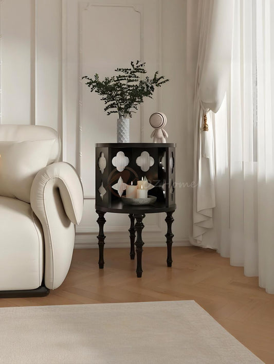 ALARIC Classic Style Tall Black Storage Sideboard with Glass Cabinet Doors | 7027