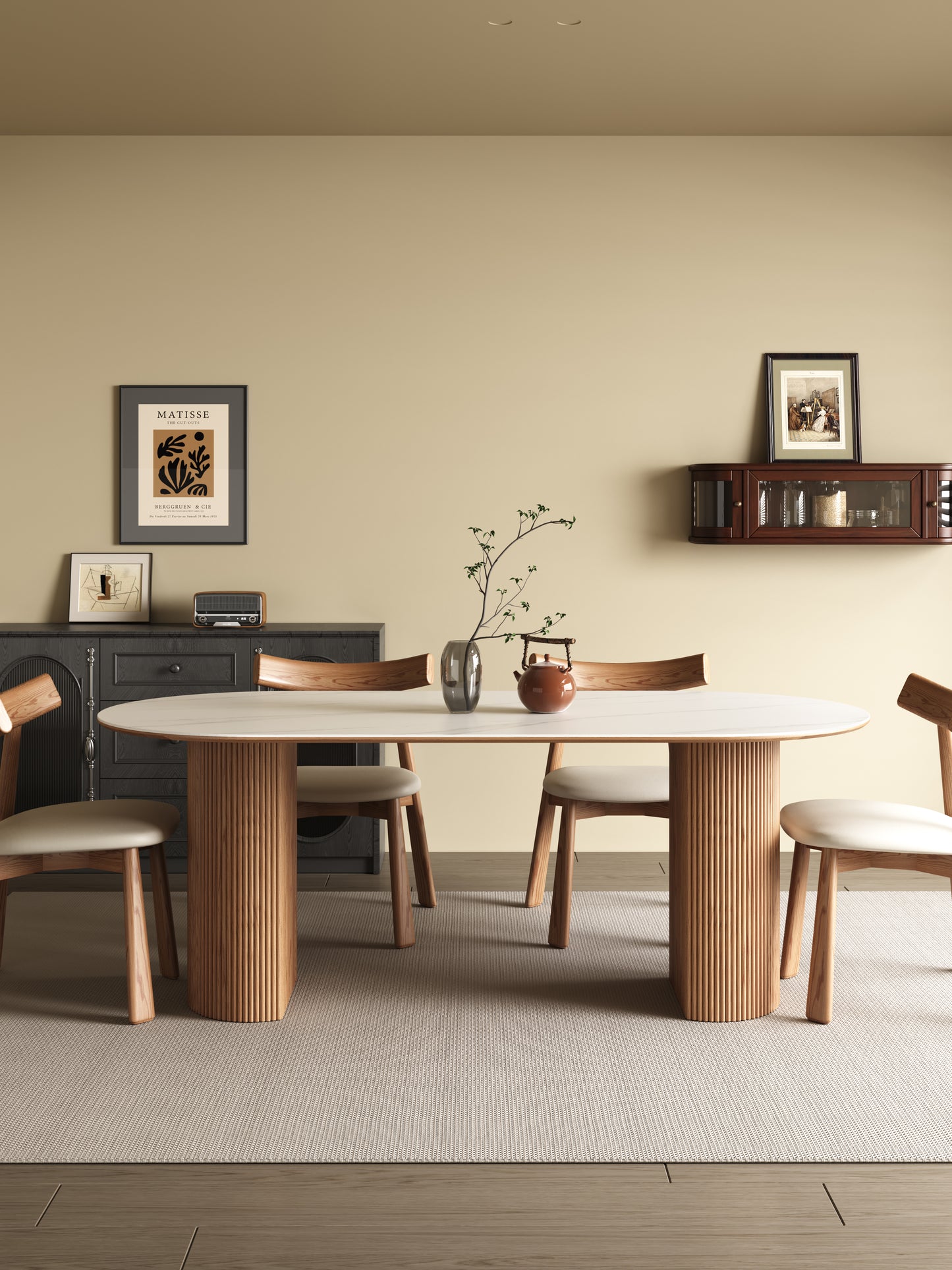 OSLO Oval Dining Table – White Sintered Stone Top & Walnut Solid Wood Base