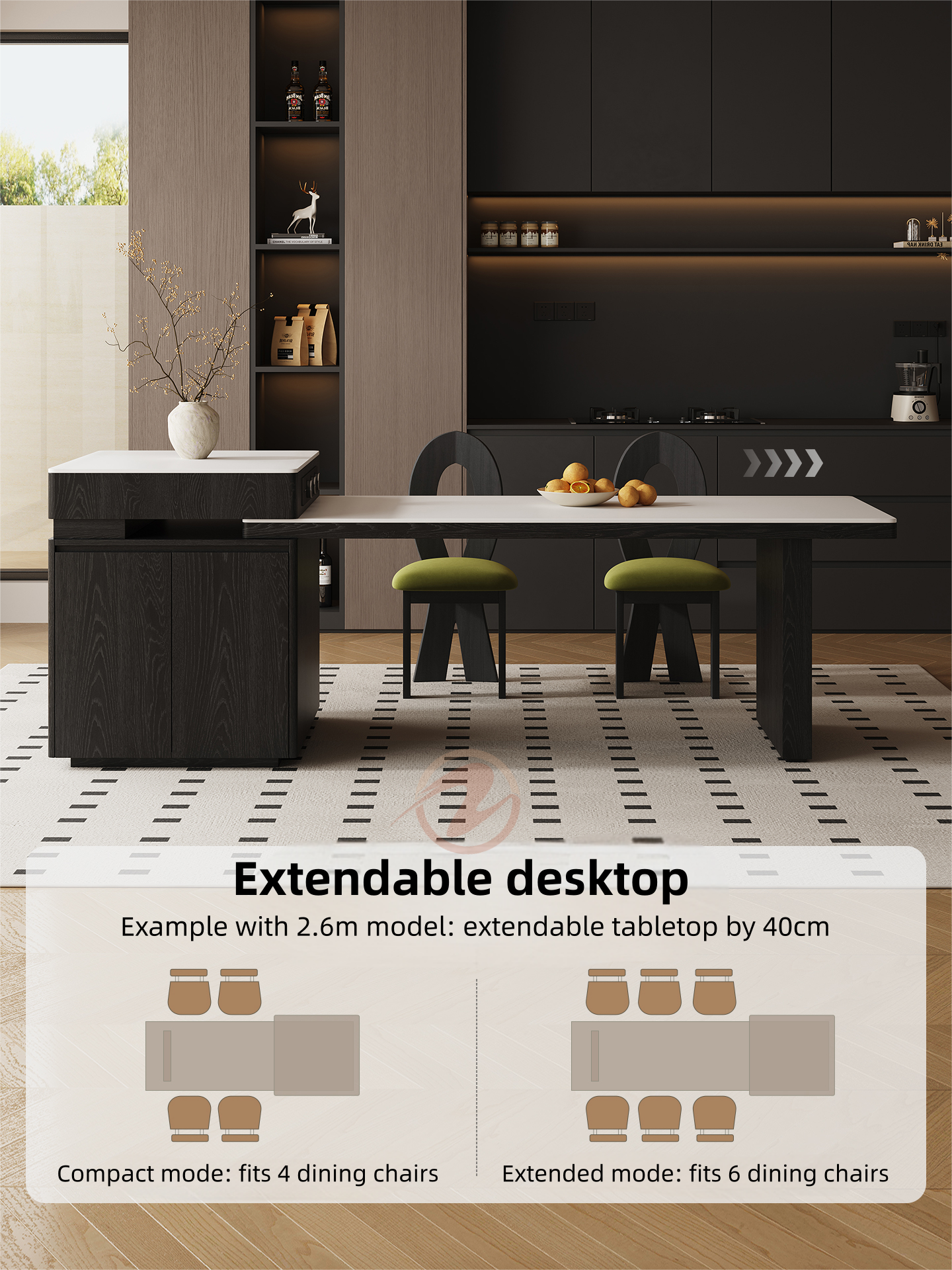 ZRIIS Premium Extendable Kitchen Island with Storage & Dining Table Combo