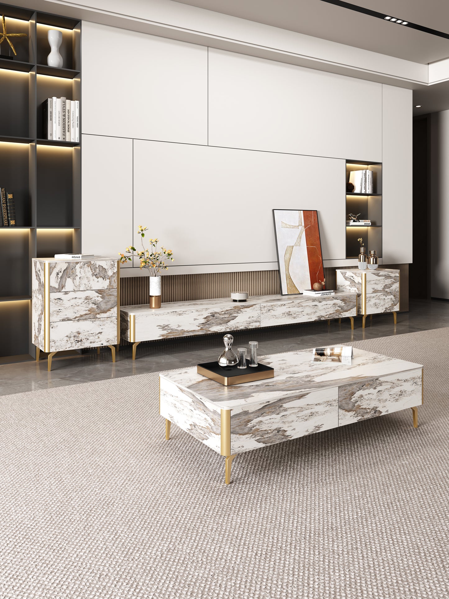 ZEUS Mordern Minimalistic Pandora Sintered Stone Entertaiment Unit/ Coffee Table/ TV STAND
